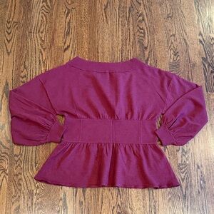 Something Navy burgundy peplum beat neck ruffle sweater size L